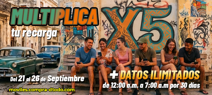Quintuplica + Datos ilimitados de 12 - 7am por 30 días Quintuplica + Datos ilimitados de 12 - 7am por 30 días